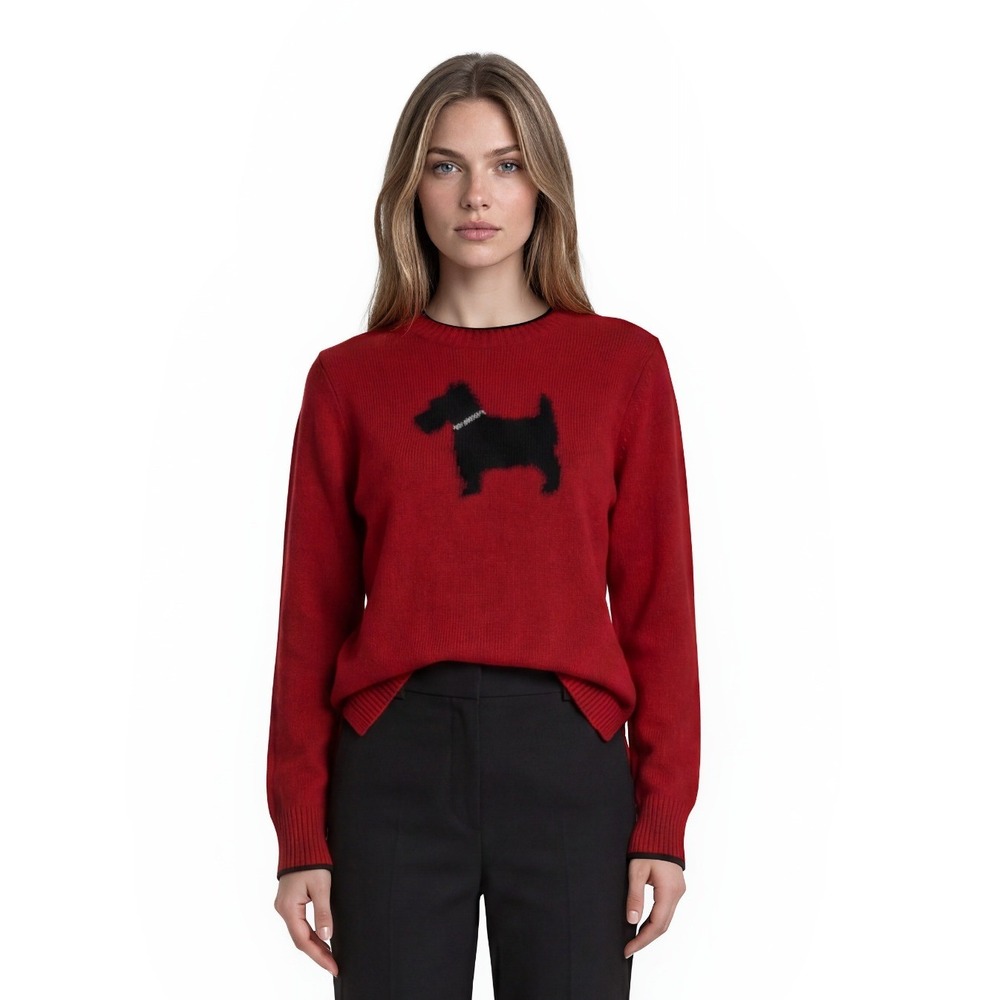 Charter Club Red Scottie Dog Sweater Women's‎ Size Medium Intarsia Sequin Collar